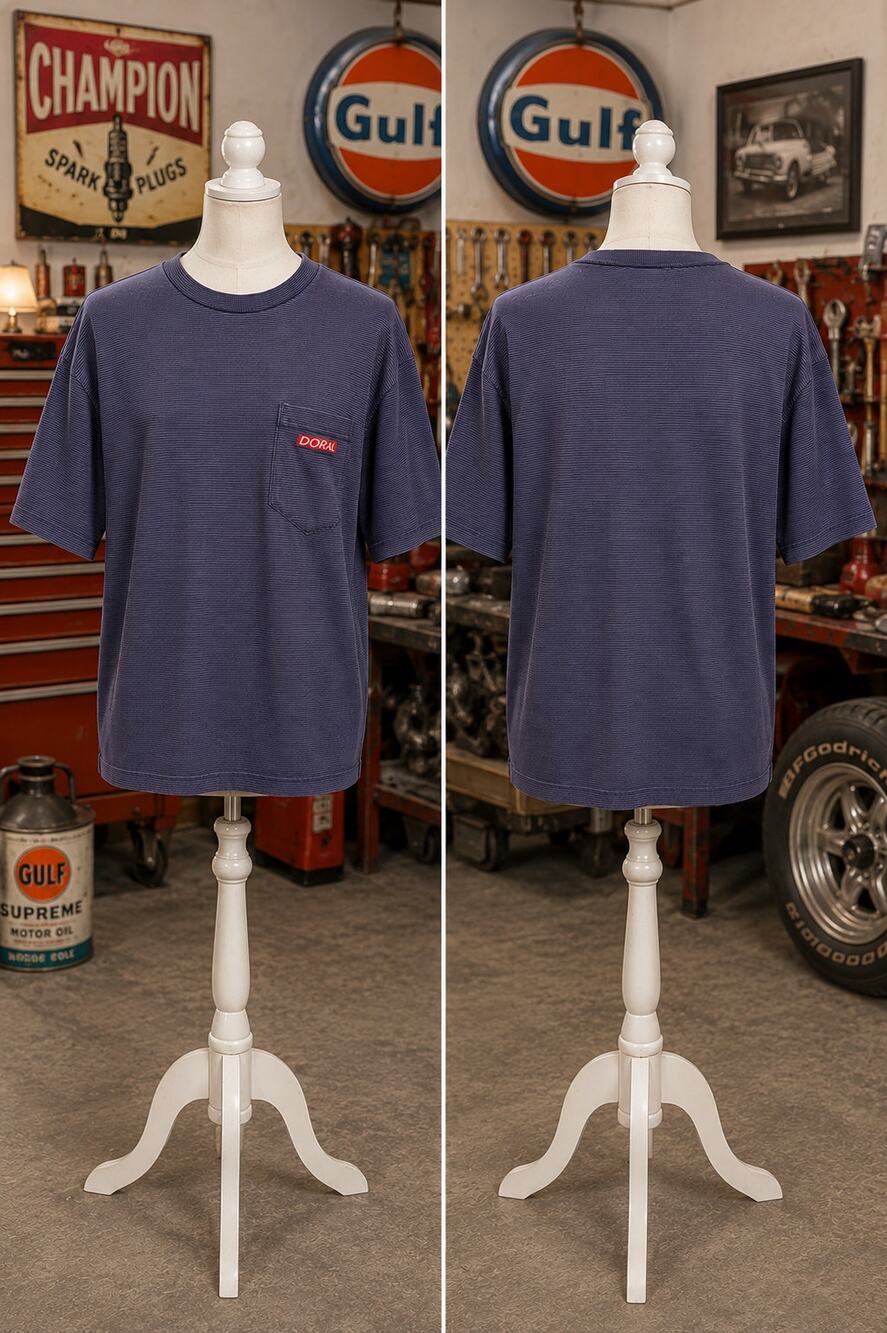 Vintage Doral Cigarettes USA Made Striped Pocket T Shirt Large